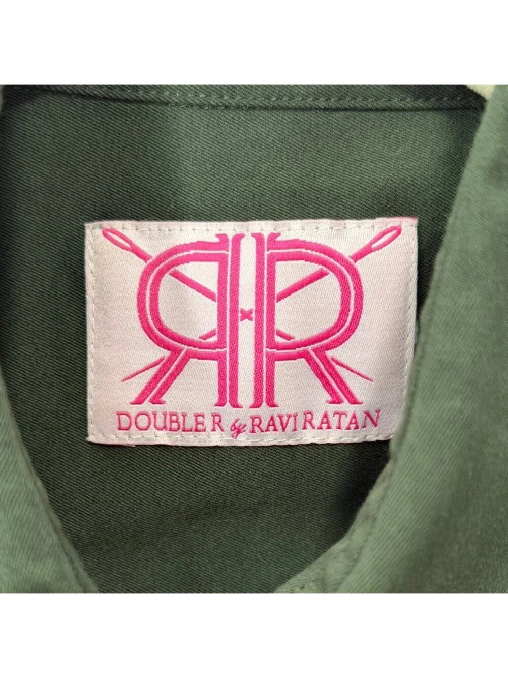 Double R Ravi Ratan Women Sz S Shirt Dress Green Belted Short Sleeve Button-Up - Picture 4 of 6